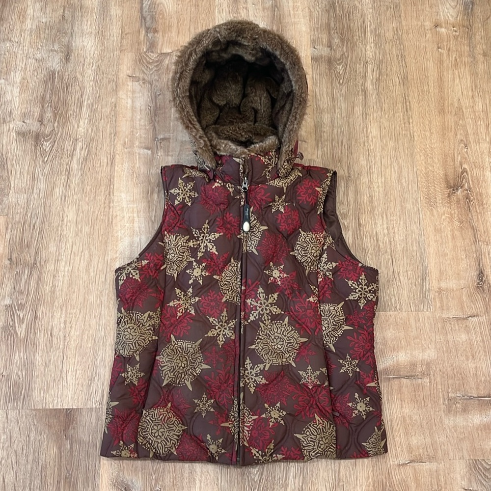Eddie Bauer Red and Brown Vest with Hood